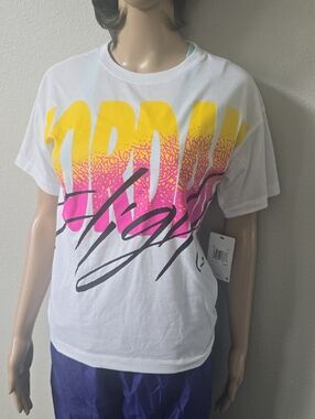 Jordan White Tee with Yellow-to-Pink Ombre Graphic